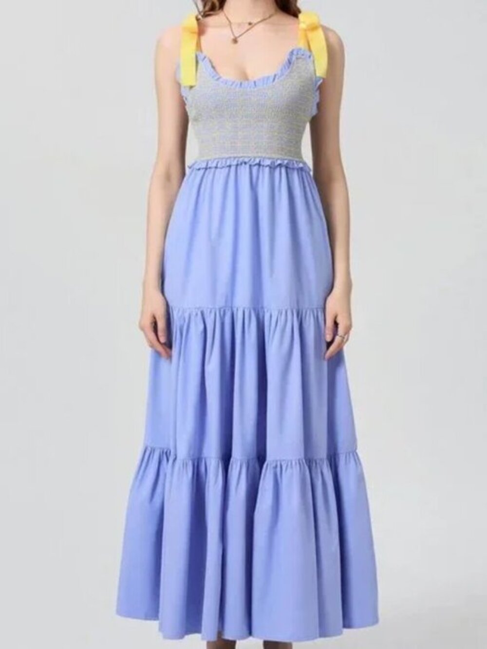 Dreamscape Tiered Blue-Yellow Maxi Dress